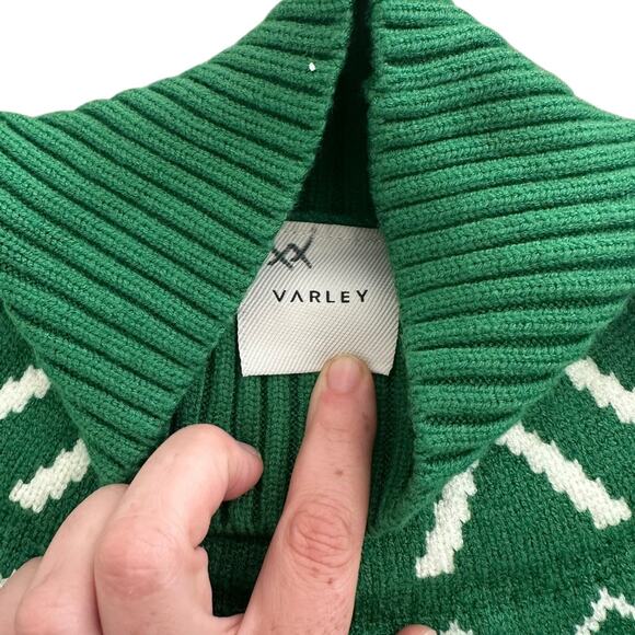 Varley Sweater Womens Small Green Marcie Fair Isle Yoke Knit Pullover Geometric - Picture 6 of 11